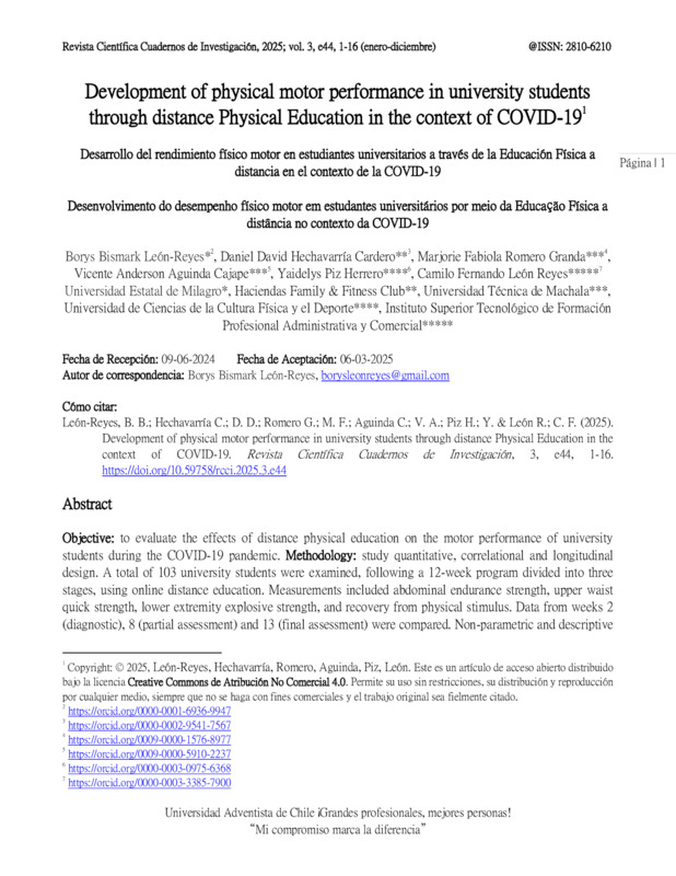 Development of physical motor performance in university students through distance Physical Education in the context of COVID-19