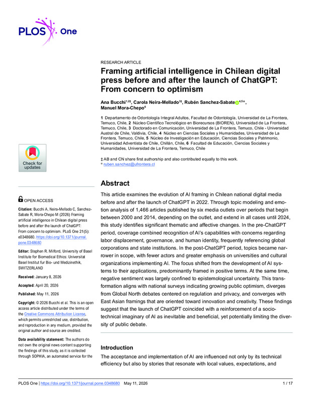 Framing artificial intelligence in Chilean digital press before and after the launch of ChatGPT: From concern to optimism