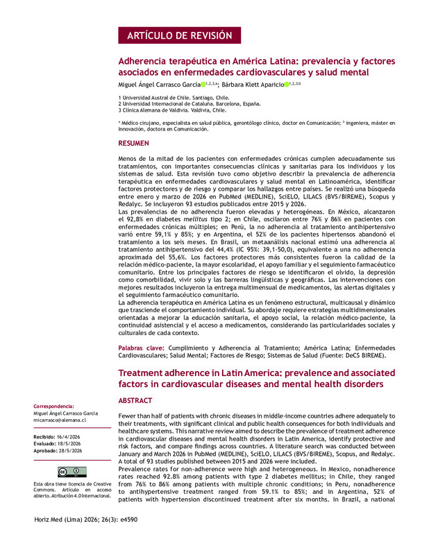 Treatment adherence in Latin America: prevalence and associated factors in cardiovascular diseases and mental health disorders