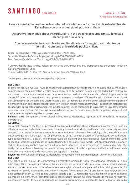 Conocimiento declarativo sobre interculturalidad en la formación de estudiantes de Periodismo de una universidad pública chilena